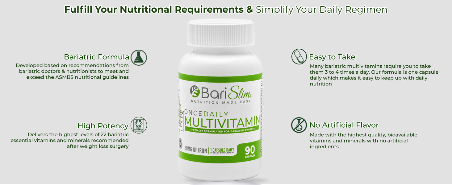 Once Daily Bariatric Multivitamin - 60mg of Iron - 90 Capsules