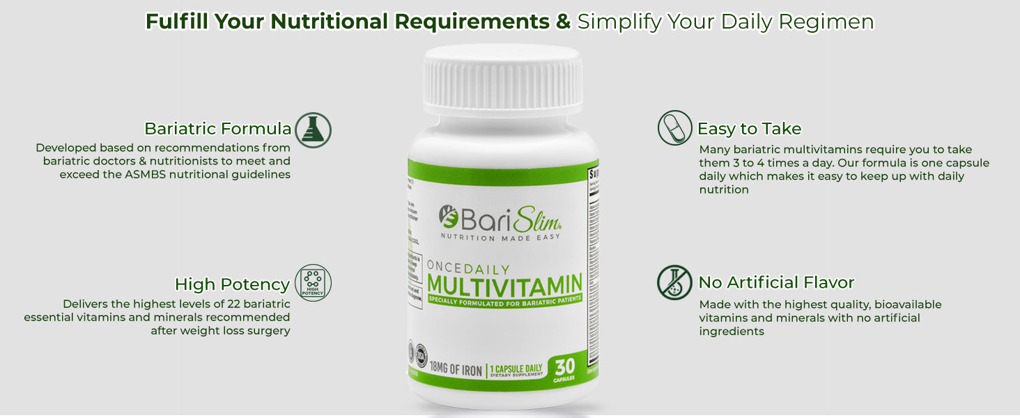 Once Daily Bariatric Multivitamin - 18mg of Iron - 30 Capsules