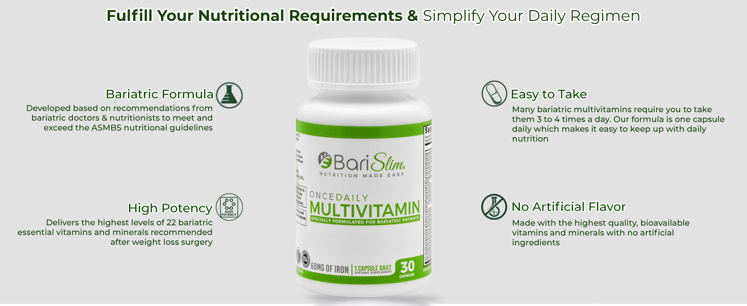 Once Daily Bariatric Multivitamin - 60mg of Iron - 30 Capsules
