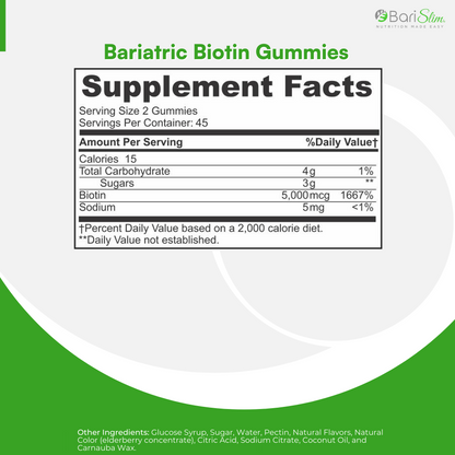 bariatric biotin gummies supplement facts