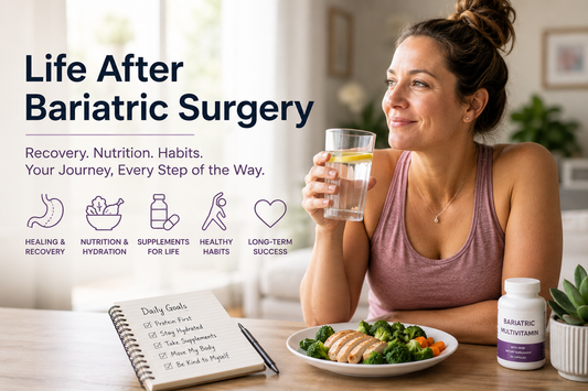 A woman drinking a glass of water with multivitamins and a food in front of her