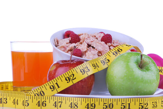Diet weight loss food breakfast concept with tape measure