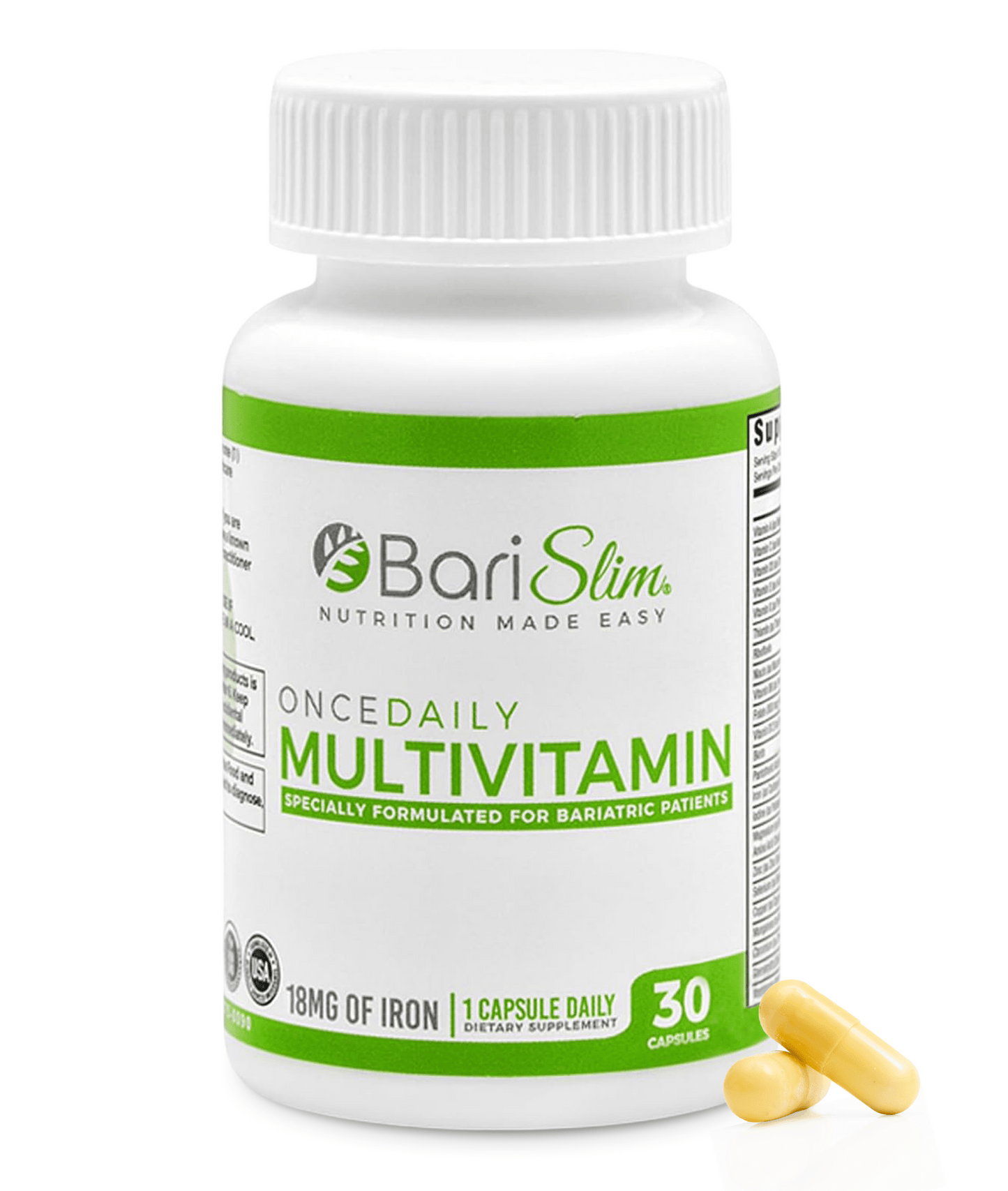Once Daily Bariatric Multivitamin - 18mg of Iron - 30 Capsules