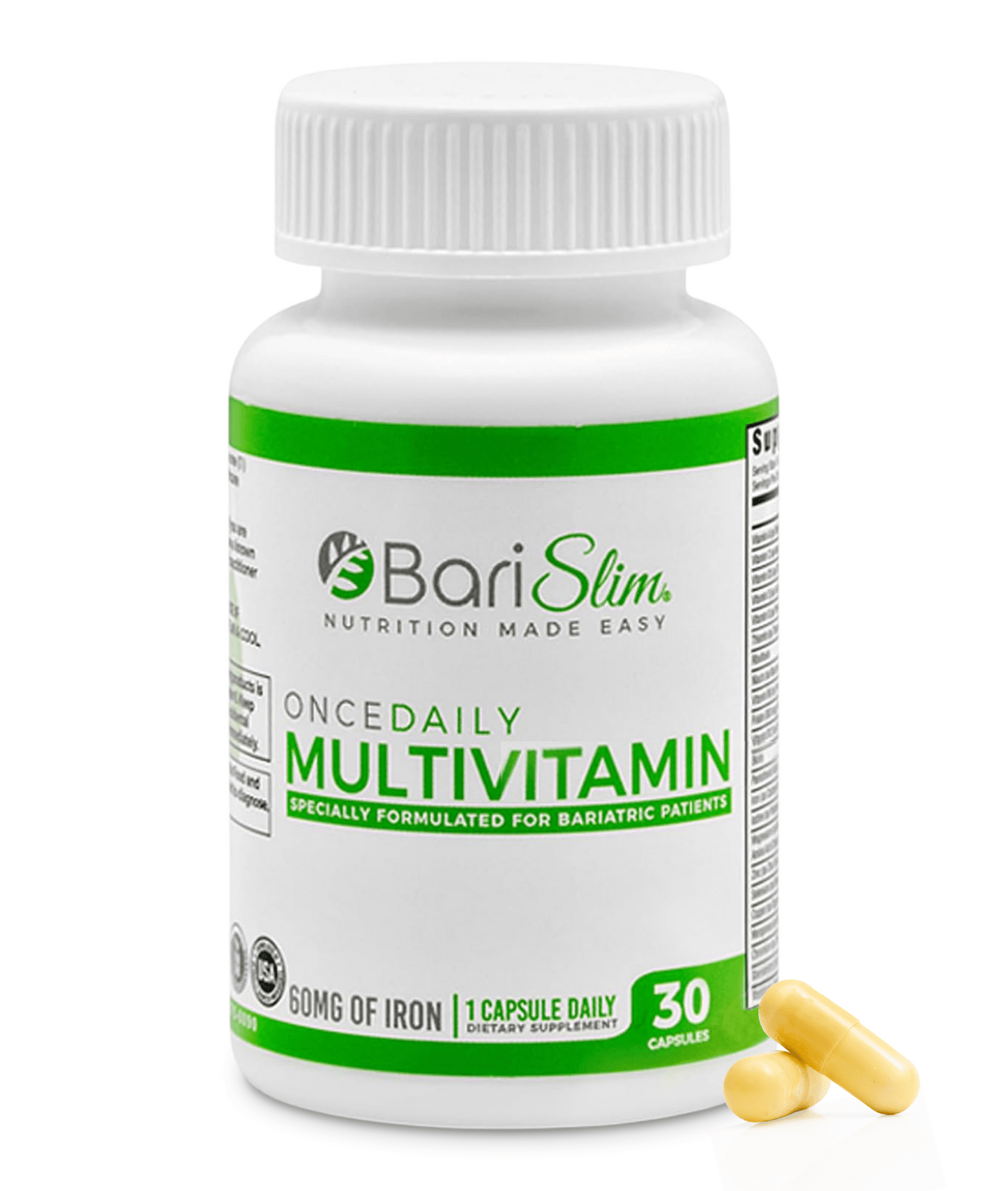 Once Daily Bariatric Multivitamin - 60mg of Iron - 30 Capsules