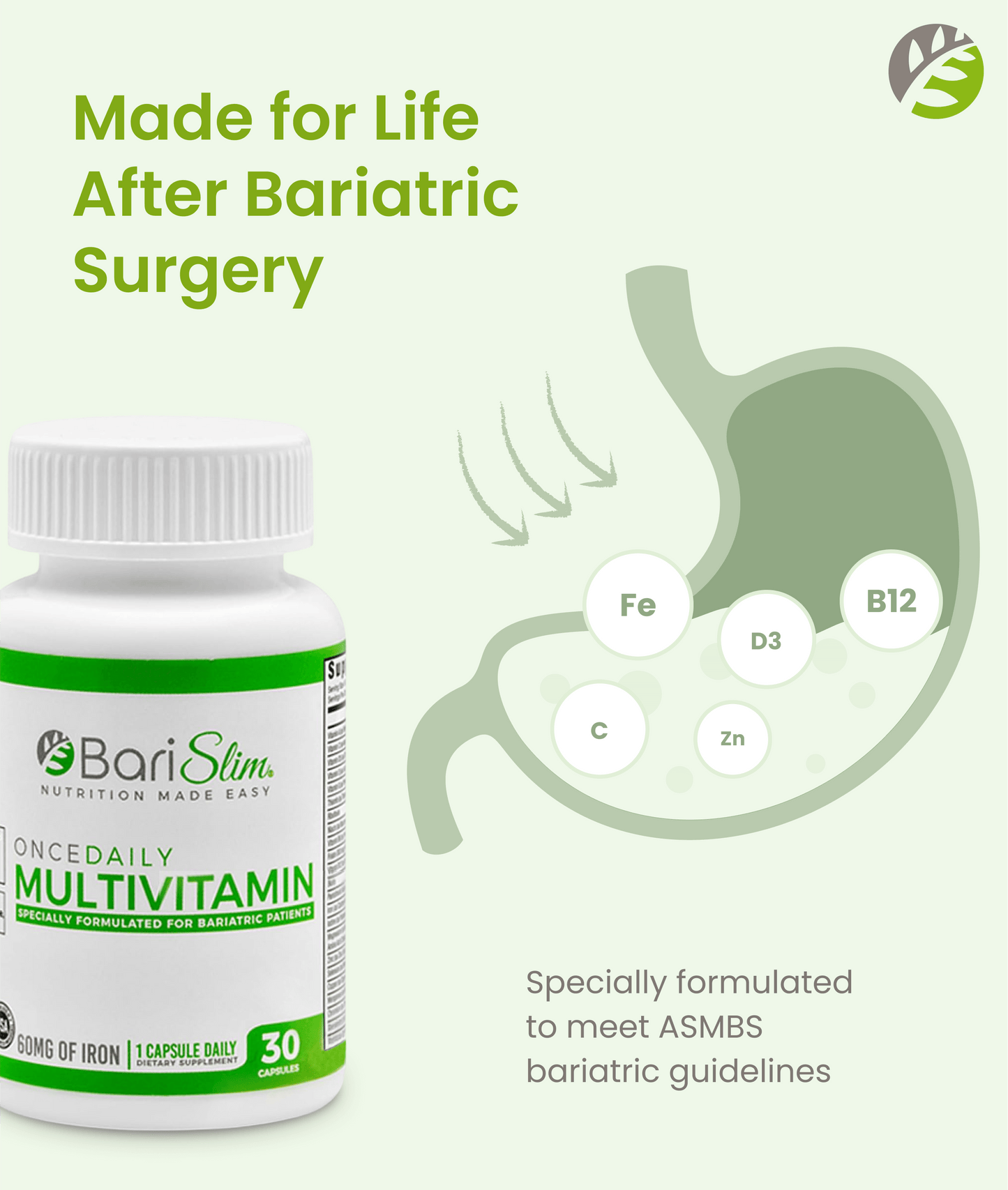 Once Daily Bariatric Multivitamin - 60mg of Iron - 30 Capsules