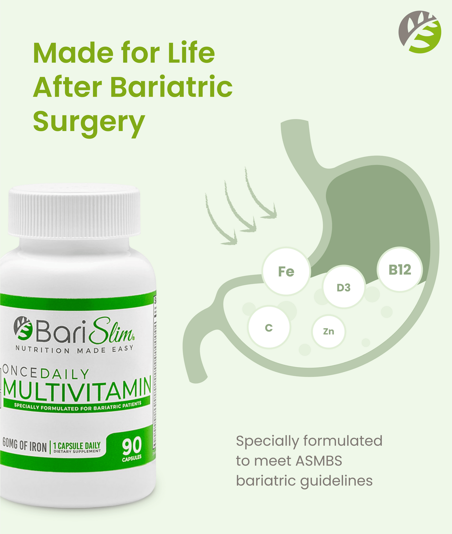 Once Daily Bariatric Multivitamin - 60mg of Iron - 90 Capsules