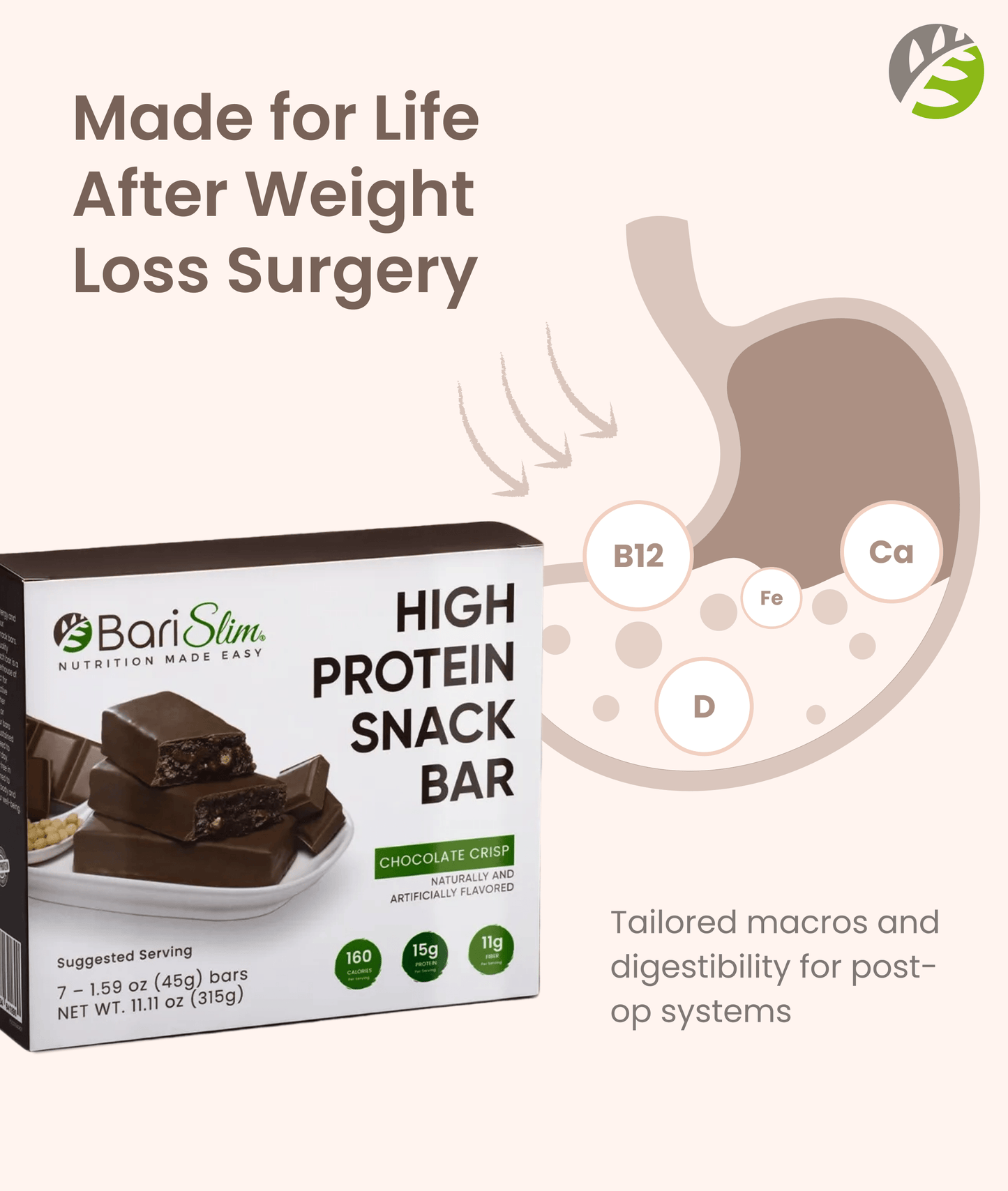 High Protein Snack Bar for Bariatric Patients - Nutrient Rich Snack for Post-Surgery Wellness - Chocolate Crisp