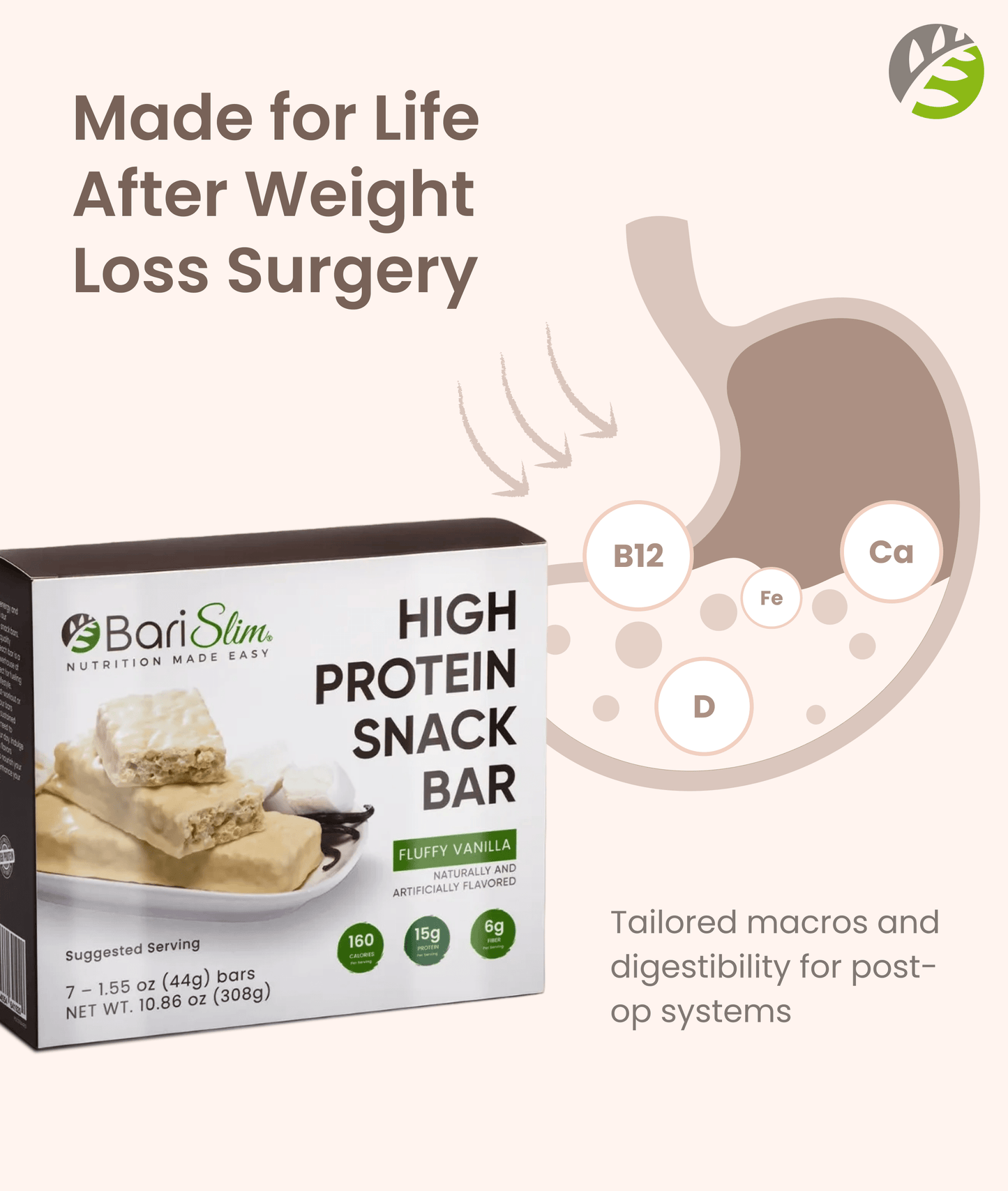 High Protein Snack Bar for Bariatric Patients - Nutrient Rich Snack for Post-Surgery Wellness - Fluffy Vanilla
