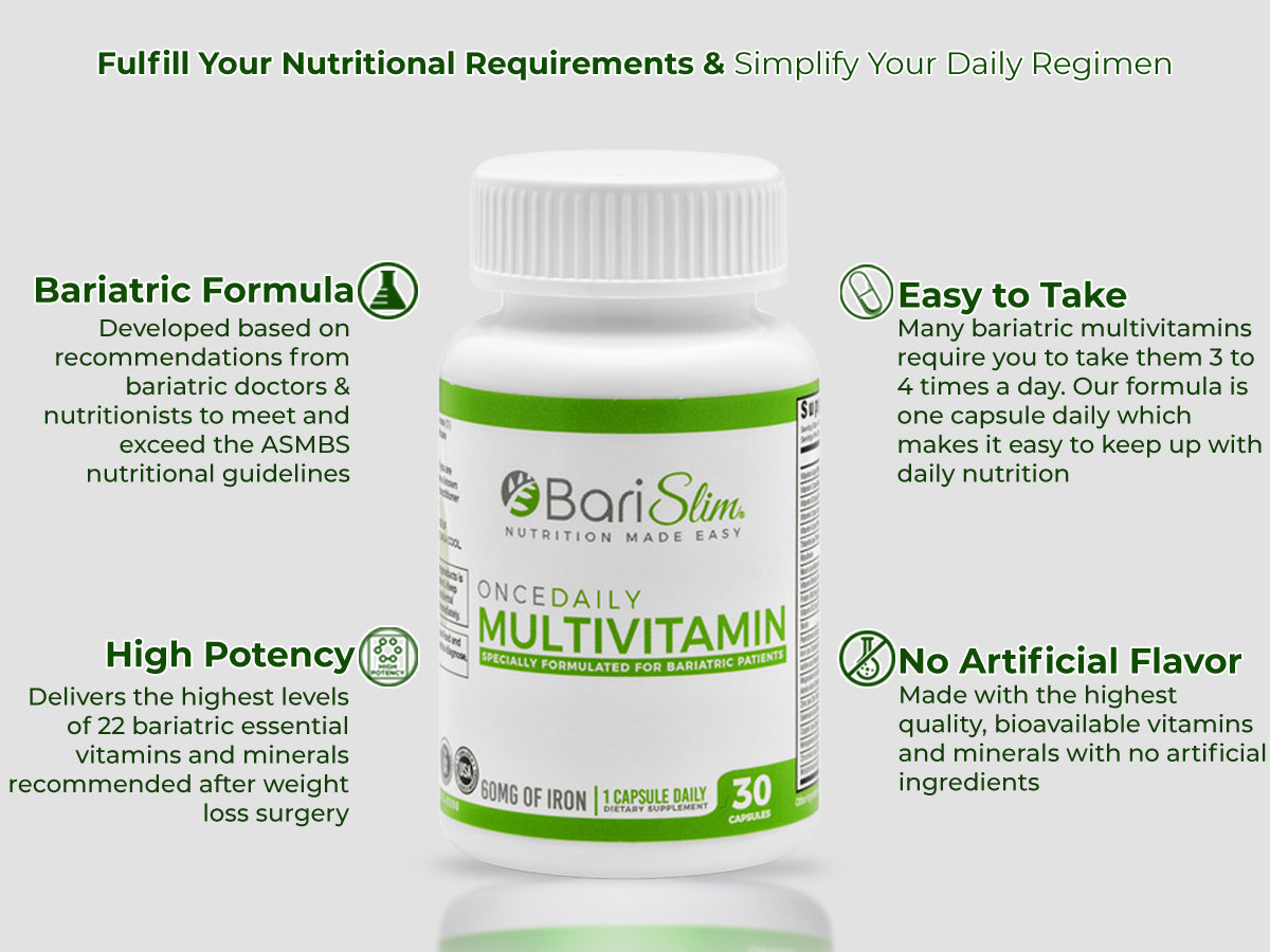 Once Daily Bariatric Multivitamin - 60mg of Iron - 30 Capsules