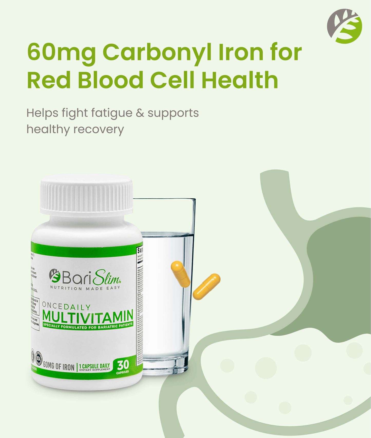 Once Daily Bariatric Multivitamin - 60mg of Iron - 30 Capsules