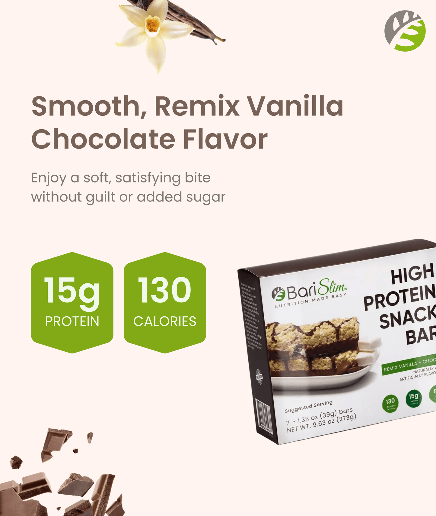 High Protein Snack Bar for Bariatric Patients - Nutrient Rich Snack for Post-Surgery Wellness - Remix Vanilla Choco Bar
