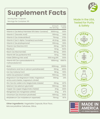 Once Daily Bariatric Multivitamin - 18mg of Iron - 90 Capsules