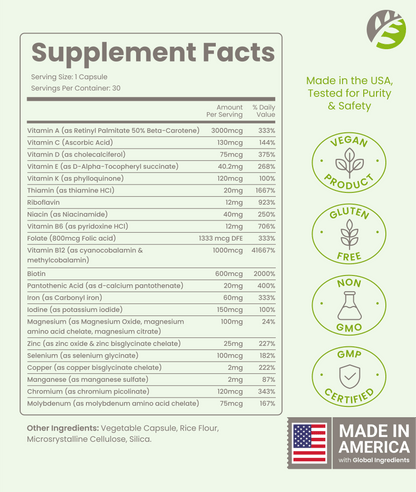 Once Daily Bariatric Multivitamin - 60mg of Iron - 30 Capsules