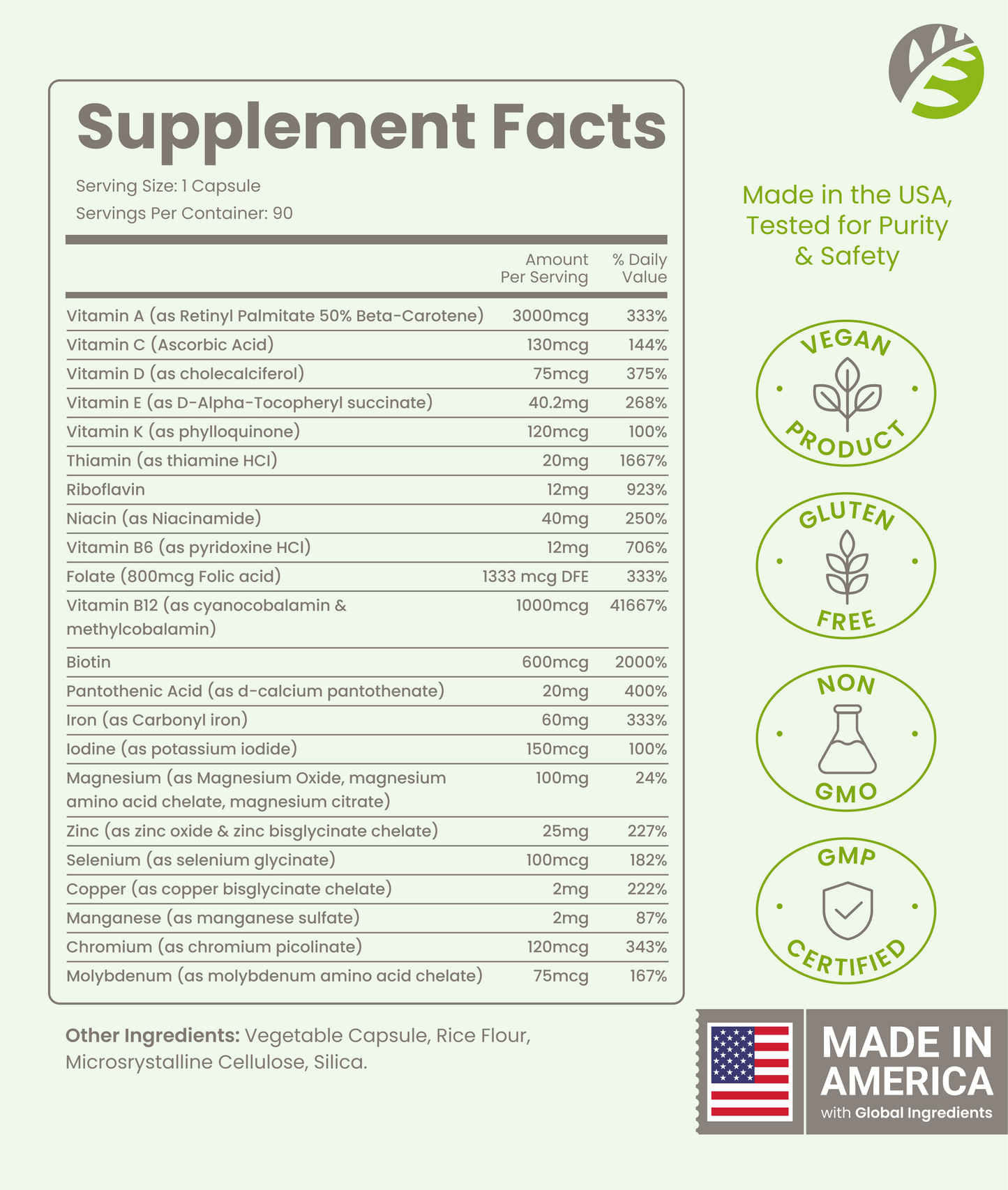 Once Daily Bariatric Multivitamin - 60mg of Iron - 90 Capsules