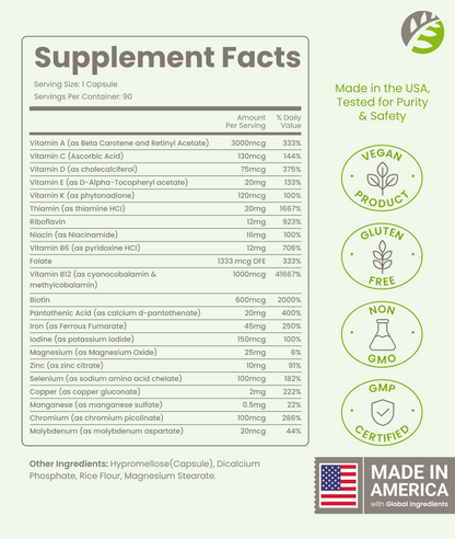 Once Daily Bariatric Multivitamin - 45mg of Iron - 90 Capsules