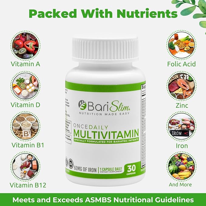 Once Daily Bariatric Multivitamin - 60mg of Iron - 30 Capsules