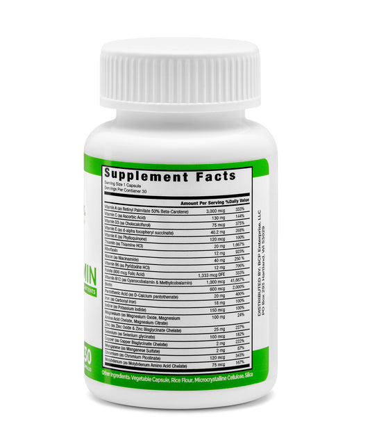 Once Daily Bariatric Multivitamin - 18mg of Iron - 30 Capsules