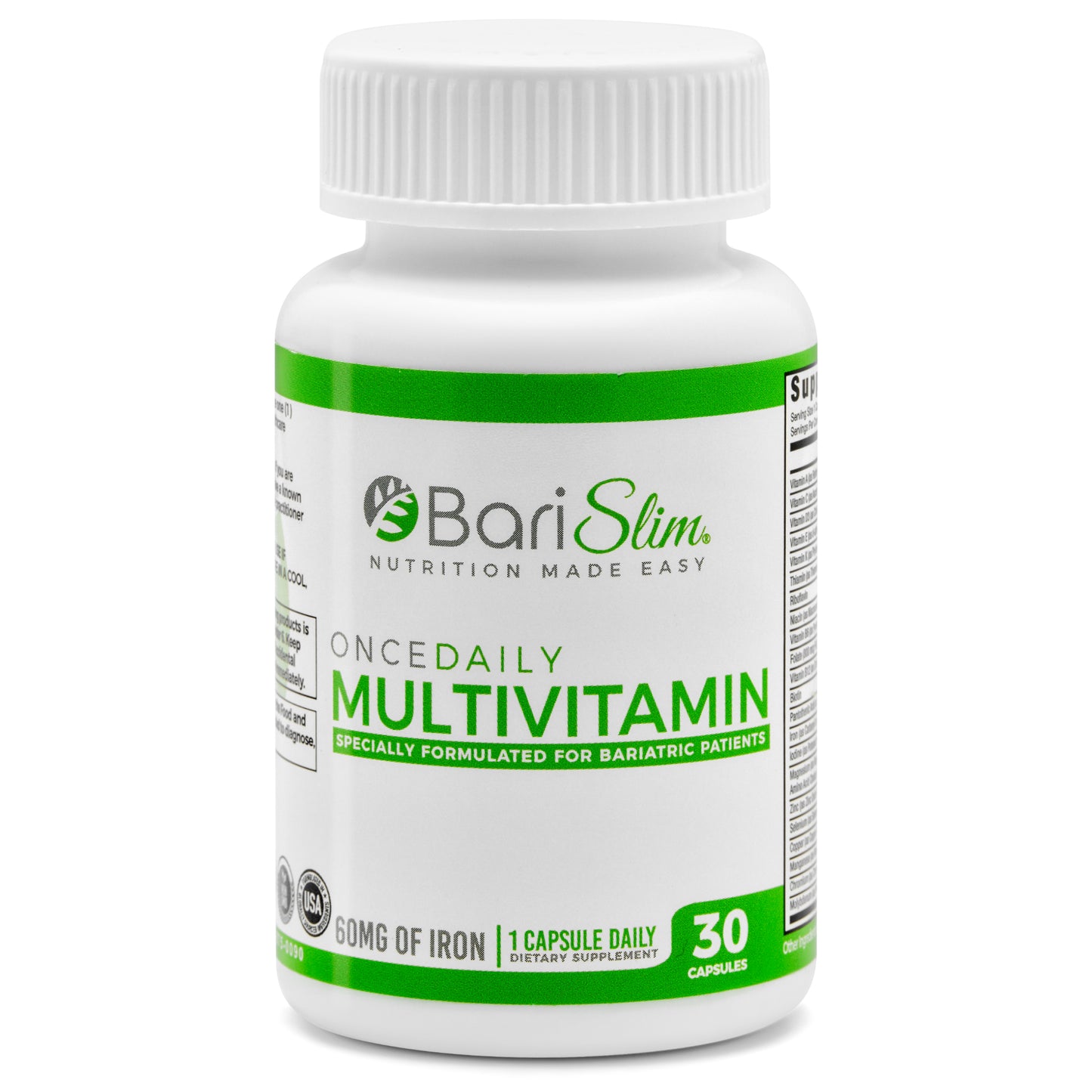 Once Daily Bariatric Multivitamin - 60mg of Iron - 30 Capsules