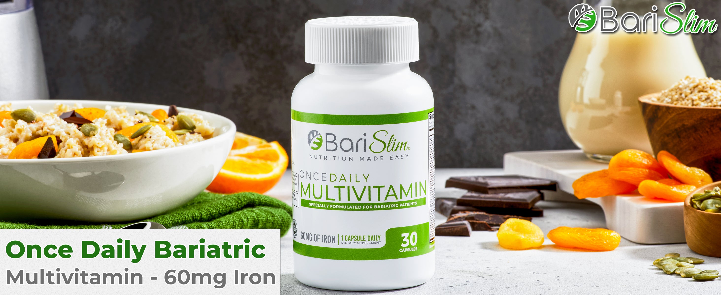 Once Daily Bariatric Multivitamin - 60mg of Iron - 30 Capsules