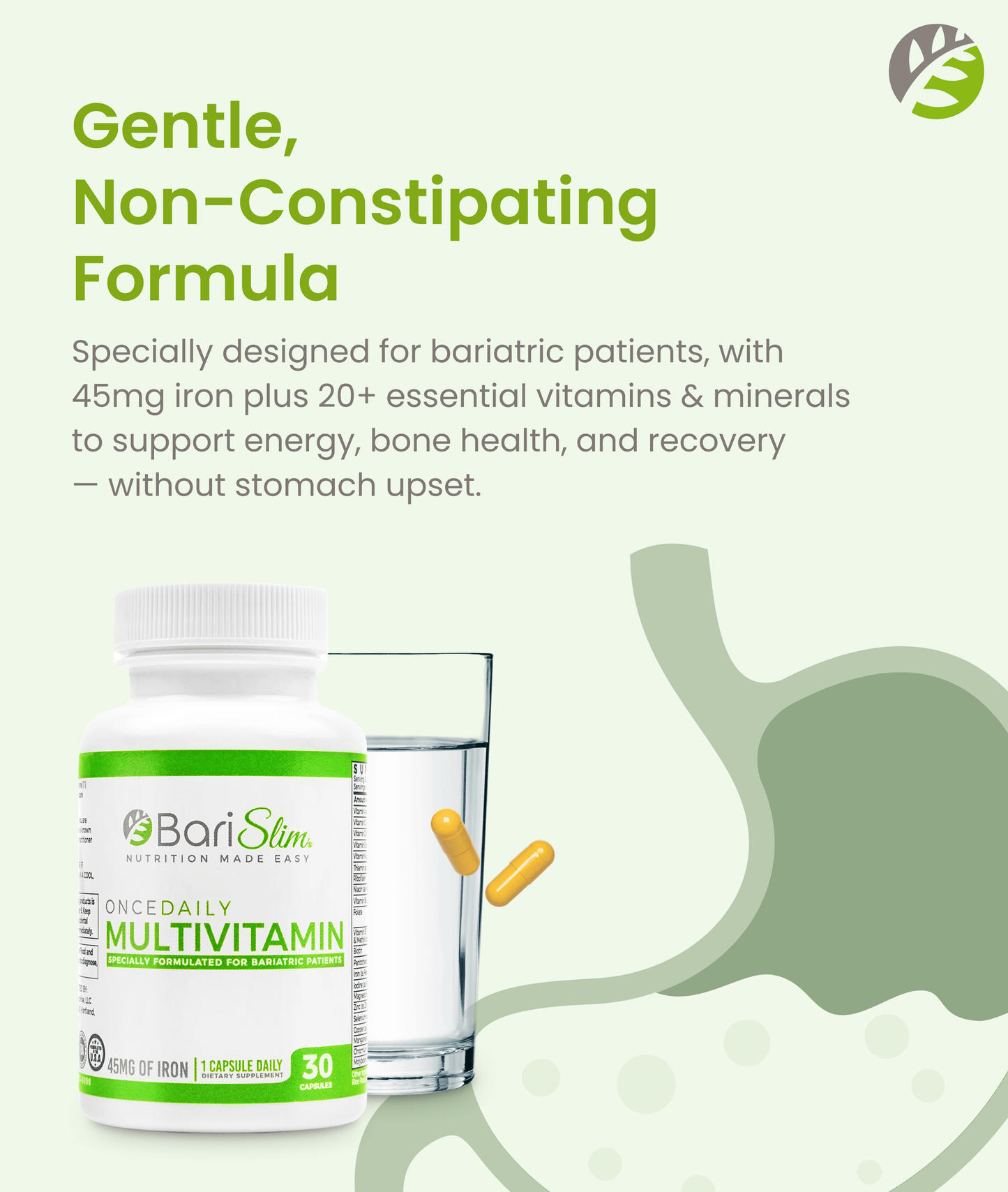 Once Daily Bariatric Multivitamin - 45mg of Iron - 90 Capsules