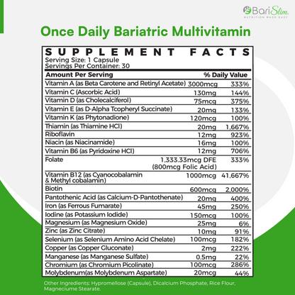 Once Daily Bariatric Multivitamin supplements facts