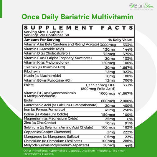 Once Daily Bariatric Multivitamin - 45mg of Iron - 30 Capsules