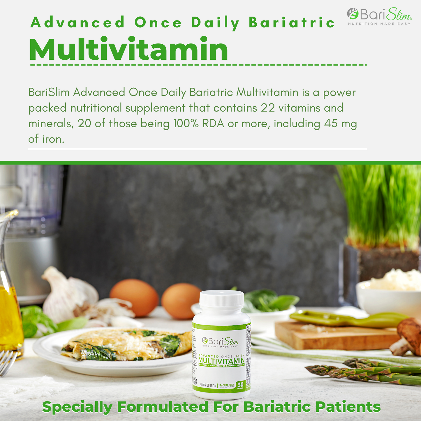 Advanced Once Daily Bariatric multivitamin tablet with 45mg of iron