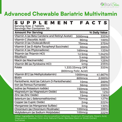 Advanced chewable bariatric multivitamin supplement