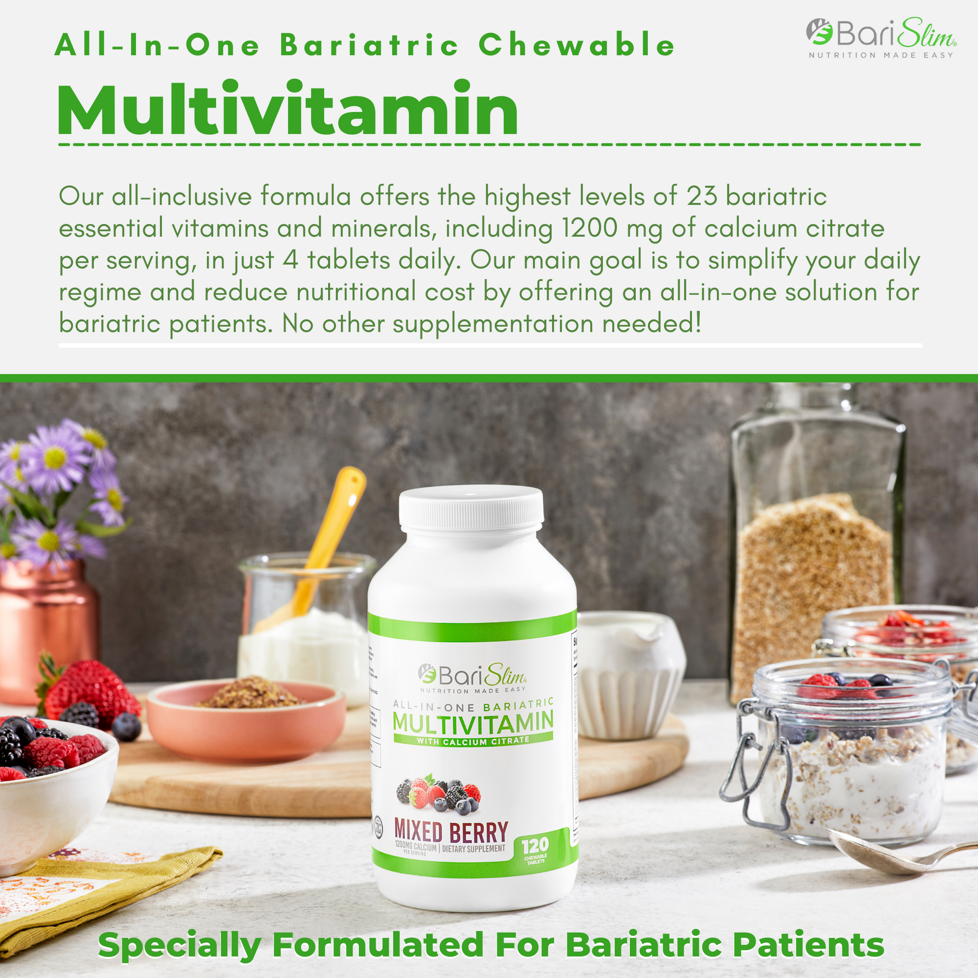 All-in-one bariatric chewable tablet with 1200mg of calcium citrate