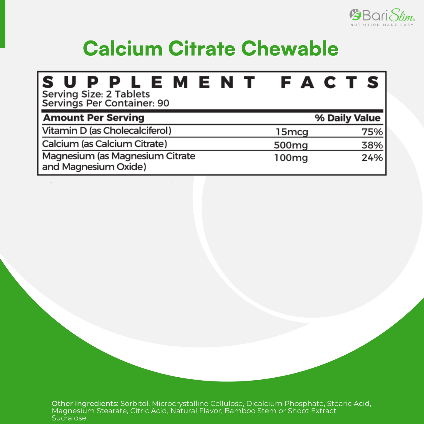 calcium citrate chewable supplement fact