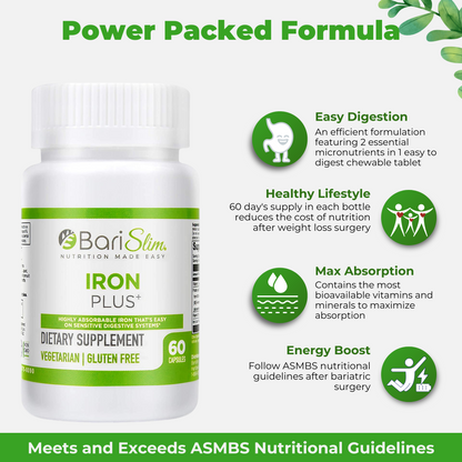 Iron plus dietary supplements - gluten free and vegetarian 60 capsules